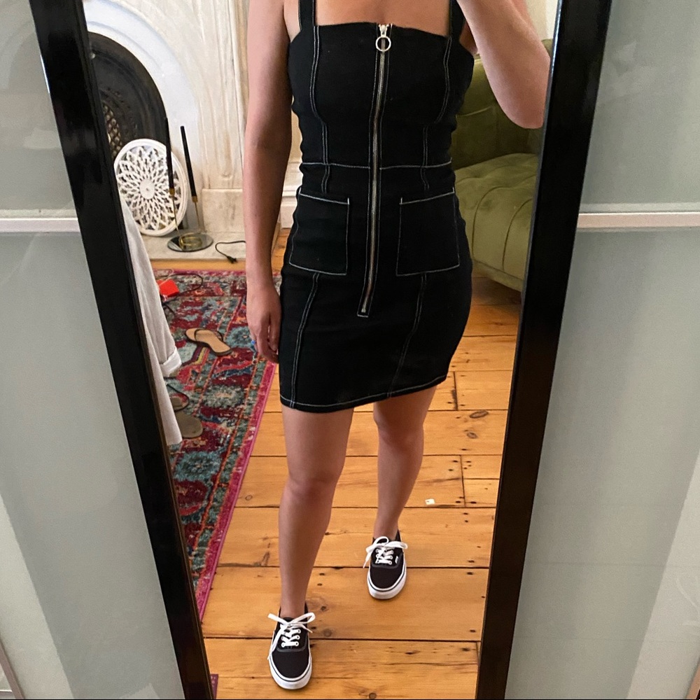 Black Zip Dress with White Stiching